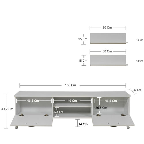 Set comodă Tv HARMONY 4 rafturi 2 uși 150cm, Opțiuni culoare - Nuc inchis