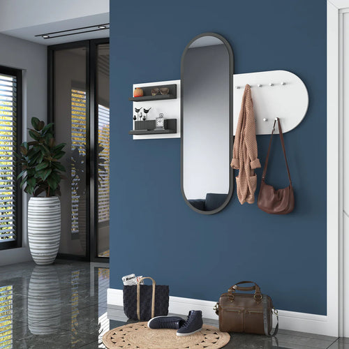 Cuier cu oglindă HELEN 122 cm 2 rafturi 9 agățători, Opțiuni culoare