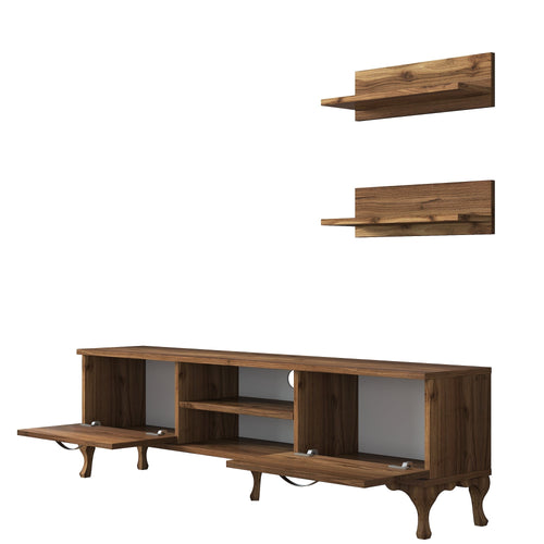 Set comodă Tv HARMONY 4 rafturi 2 uși 150cm, Opțiuni culoare - Nuc inchis