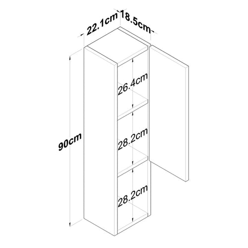 Dulap de perete TWINS 1 raft 1 ușa 22 x 90 cm - Maroom