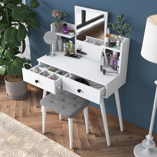 Masă de toaleta și taburet BRITNEY 2 rafturi 2 sertare 90 x 38 cm - Maroom