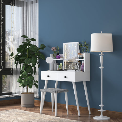 Masă de toaleta și taburet BRITNEY 2 rafturi 2 sertare 90 x 38 cm - Maroom