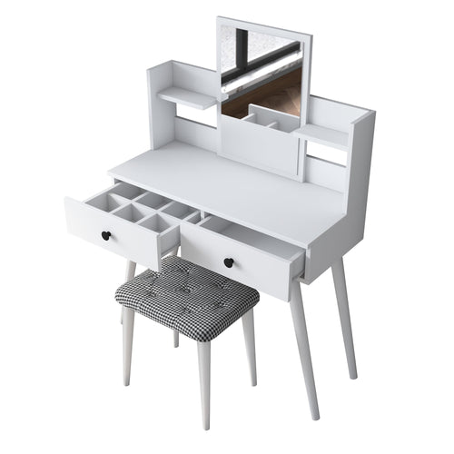 Masă de toaleta și taburet BRITNEY 2 rafturi 2 sertare 90 x 38 cm - Maroom