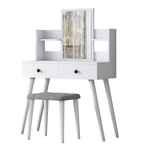 Masă de toaleta și taburet BRITNEY 2 rafturi 2 sertare 90 x 38 cm - Maroom