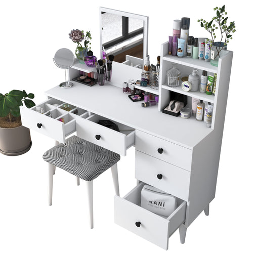 Masă de toaleta și taburet BRITNEY 5 rafturi 5 sertare 118 x 38 cm - Maroom