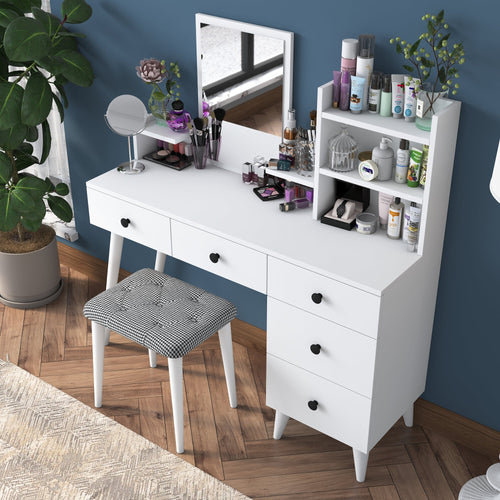 Masă de toaleta și taburet BRITNEY 5 rafturi 5 sertare 118 x 38 cm - Maroom