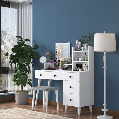 Masă de toaleta și taburet BRITNEY 5 rafturi 5 sertare 118 x 38 cm - Maroom