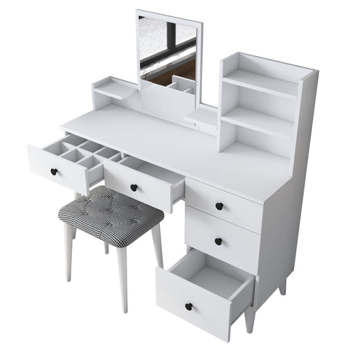 Masă de toaleta și taburet BRITNEY 5 rafturi 5 sertare 118 x 38 cm - Maroom