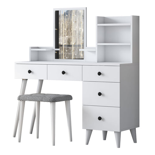 Masă de toaleta și taburet BRITNEY 5 rafturi 5 sertare 118 x 38 cm - Maroom