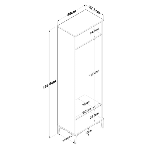 Dulap cu cuier ANGORA CR 2 uși 60 x 199 cm, Opțiuni culoare - Maroom