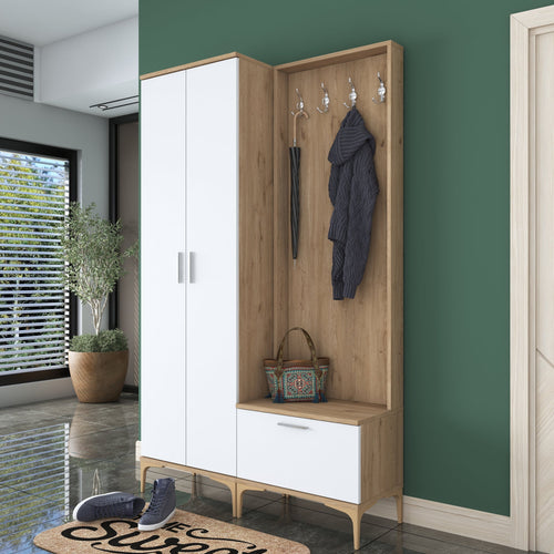 Set mobilier hol ANGORA CR 3 uși, 120x199x38 cm, cuier și pantofar, Opțiuni culoare