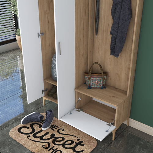Set mobilier hol ANGORA CR 3 uși, 120x199x38 cm, cuier și pantofar, Opțiuni culoare