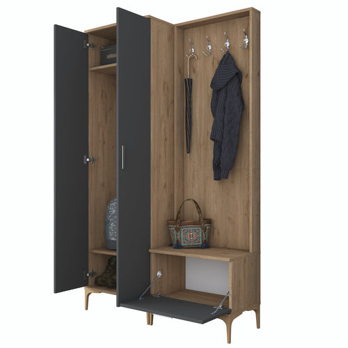 Set mobilier hol ANGORA CR 3 uși, 120x199x38 cm, cuier și pantofar, Opțiuni culoare