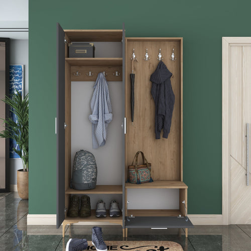 Set mobilier hol ANGORA CR 3 uși, 120x199x38 cm, cuier și pantofar, Opțiuni culoare