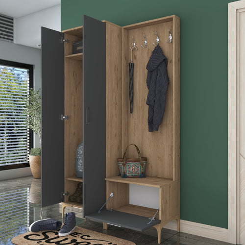 Set mobilier hol ANGORA CR 3 uși, 120x199x38 cm, cuier și pantofar, Opțiuni culoare