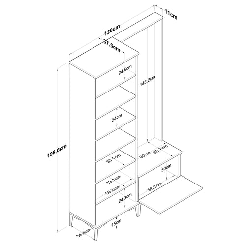 Set mobilier hol ANGORA RF 3 uși, 120x199x38 cm, cuier și pantofar, Opțiuni culoare - Maroom