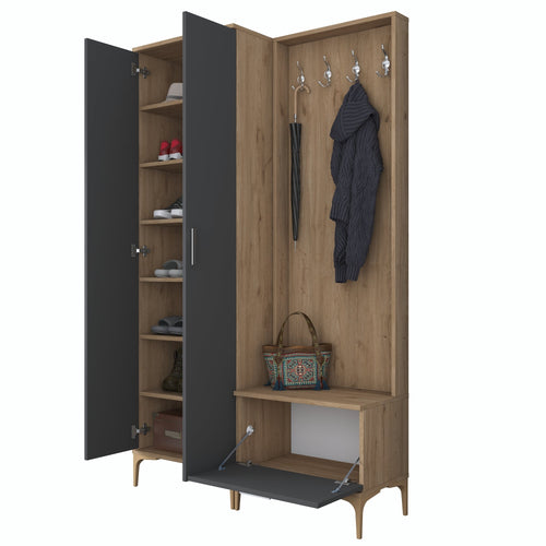 Set mobilier hol ANGORA RF 3 uși, 120x199x38 cm, cuier și pantofar, Opțiuni culoare