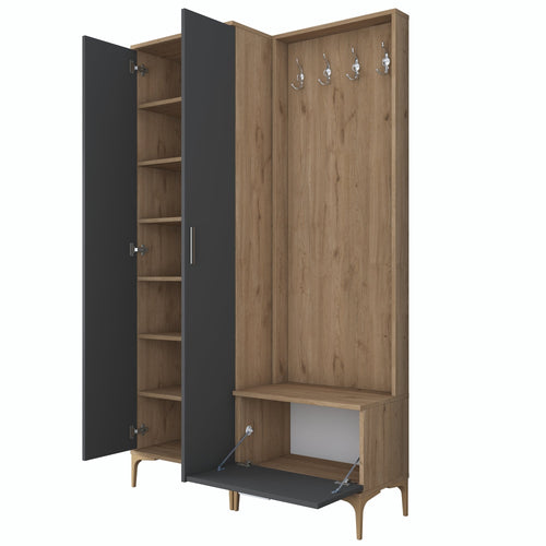 Set mobilier hol ANGORA RF 3 uși, 120x199x38 cm, cuier și pantofar, Opțiuni culoare