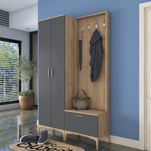 Set mobilier hol ANGORA RF 3 uși, 120x199x38 cm, cuier și pantofar, Opțiuni culoare