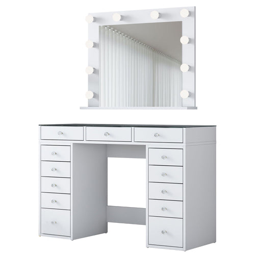 Masă de toaleta cu oglindă iluminată LED DIANA 13 sertare 120 x 45 cm, LED inclus - Maroom