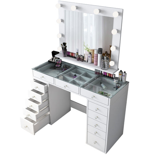 Masă de toaleta cu oglindă iluminată LED DIANA 13 sertare 120 x 45 cm, LED inclus - Maroom