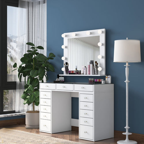 Masă de toaleta cu oglindă iluminată LED DIANA 13 sertare 120 x 45 cm, LED inclus - Maroom