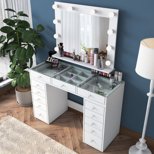 Masă de toaleta cu oglindă iluminată LED DIANA 13 sertare 120 x 45 cm, LED inclus - Maroom