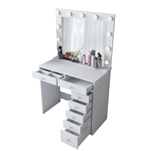 Masă de toaleta cu oglindă iluminată LED DIANA PURE 7 sertare 90 x 45 cm, LED inclus - Maroom