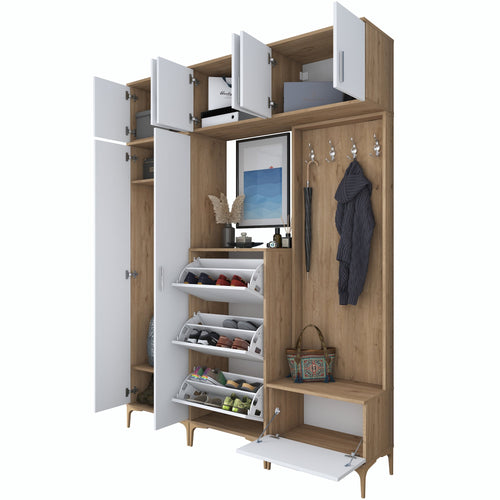 Set mobilier hol ANGORA CR 12 uși, 180x240x38 cm, cuier și pantofar, Opțiuni culoare