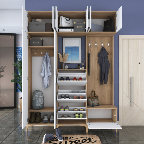 Set mobilier hol ANGORA CR 12 uși, 180x240x38 cm, cuier și pantofar, Opțiuni culoare