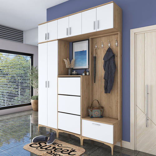 Set mobilier hol ANGORA CR 12 uși, 180x240x38 cm, cuier și pantofar, Opțiuni culoare