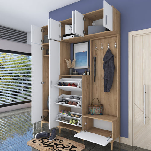 Set mobilier hol ANGORA CR 12 uși, 180x240x38 cm, cuier și pantofar, Opțiuni culoare