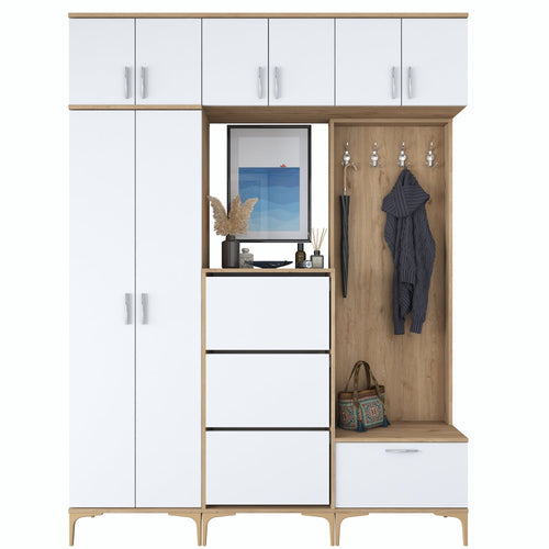 Set mobilier hol ANGORA CR 12 uși, 180x240x38 cm, cuier și pantofar, Opțiuni culoare