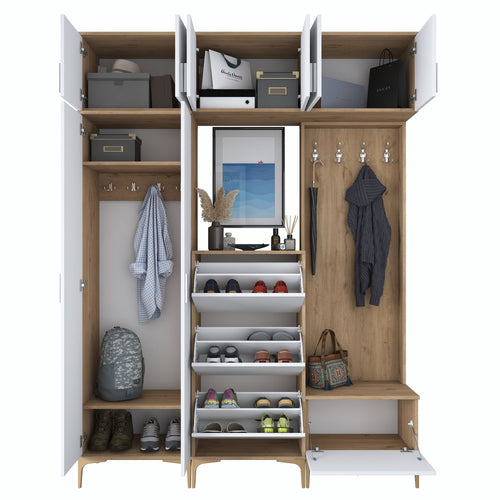 Set mobilier hol ANGORA CR 12 uși, 180x240x38 cm, cuier și pantofar, Opțiuni culoare