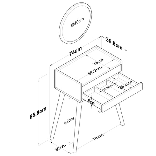 Masă de toaleta ZELDA 2 sertare 74 x 37 cm - Maroom