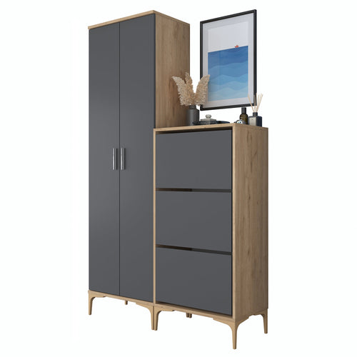 Set mobilier hol ANGORA CR 5 uși, 120x199x38 cm, cuier și pantofar, Opțiuni culoare