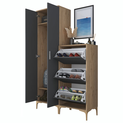 Set mobilier hol ANGORA CR 5 uși, 120x199x38 cm, cuier și pantofar, Opțiuni culoare