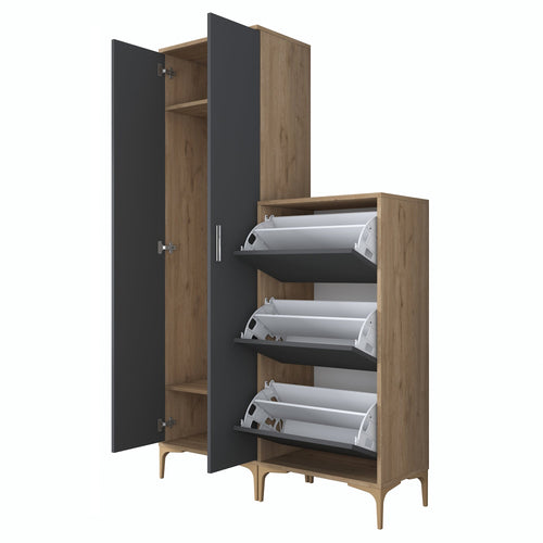 Set mobilier hol ANGORA CR 5 uși, 120x199x38 cm, cuier și pantofar, Opțiuni culoare