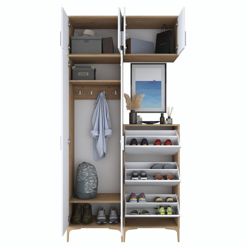 Set mobilier hol ANGORA CR 9 uși, 120x240x38 cm, cuier și pantofar - Maroom