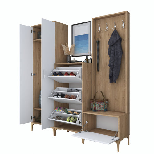 Set mobilier hol ANGORA CR 6 uși, 180x199x38 cm, cuier și pantofar, Opțiuni culoare