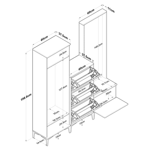 Set mobilier hol ANGORA CR 6 uși, 180x199x38 cm, cuier și pantofar, Opțiuni culoare - Maroom