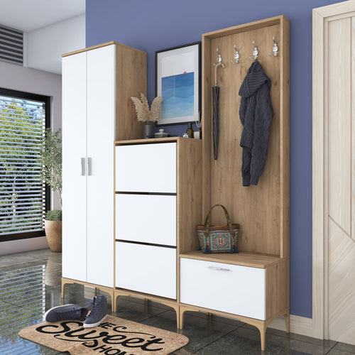 Set mobilier hol ANGORA CR 6 uși, 180x199x38 cm, cuier și pantofar, Opțiuni culoare