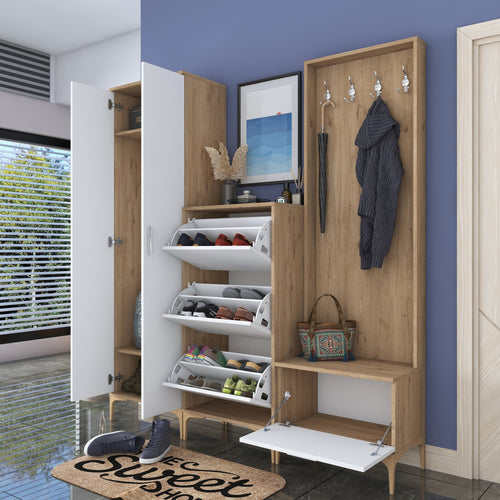 Set mobilier hol ANGORA CR 6 uși, 180x199x38 cm, cuier și pantofar, Opțiuni culoare