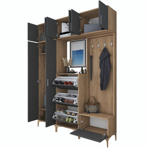 Set mobilier hol ANGORA CR 12 uși, 180x240x38 cm, cuier și pantofar, Opțiuni culoare