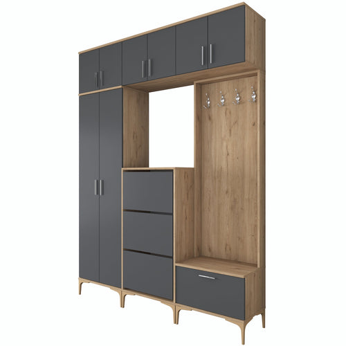 Set mobilier hol ANGORA CR 12 uși, 180x240x38 cm, cuier și pantofar, Opțiuni culoare