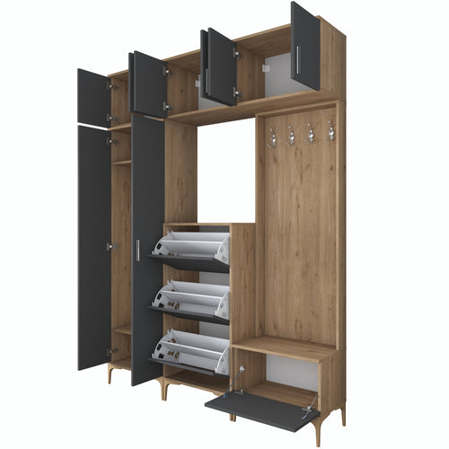 Set mobilier hol ANGORA CR 12 uși, 180x240x38 cm, cuier și pantofar, Opțiuni culoare