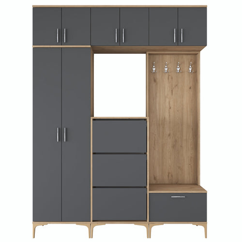 Set mobilier hol ANGORA CR 12 uși, 180x240x38 cm, cuier și pantofar, Opțiuni culoare