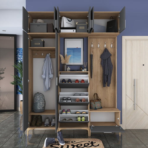 Set mobilier hol ANGORA CR 12 uși, 180x240x38 cm, cuier și pantofar, Opțiuni culoare