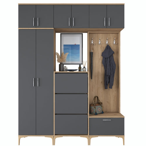 Set mobilier hol ANGORA CR 12 uși, 180x240x38 cm, cuier și pantofar, Opțiuni culoare