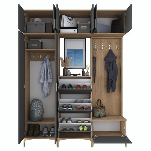 Set mobilier hol ANGORA CR 12 uși, 180x240x38 cm, cuier și pantofar, Opțiuni culoare